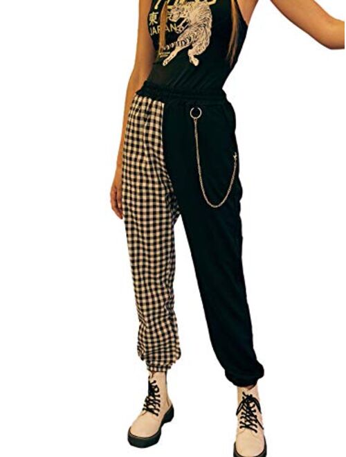 SweatyRocks Women's Workout Active Jogger Pants Color Block Camo Sweatpants with Pockets