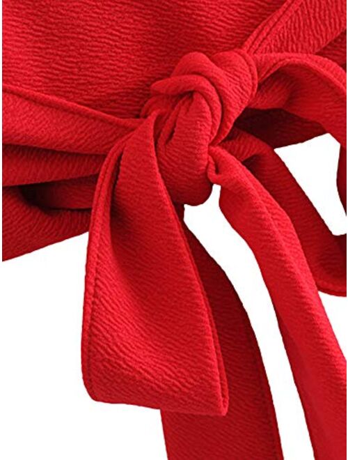 SweatyRocks Women's Long Sleeve V Neck Tie Knot Bandage Wrap Blouse Crop Top