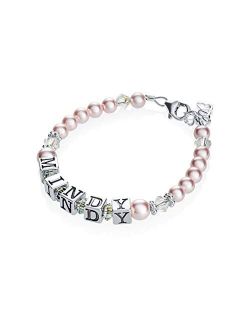 Personalized Name Luxury Sterling Silver with Pink Swarovski Crystal Baby Girl Keepsake Bracelet (BPNP_S)