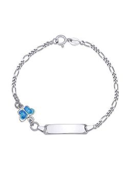 Sterling Silver ID Bracelet Girls Ladybug Butterfly Flower Star Charm Figaro Chain 925 Enamel 6.5" Italy