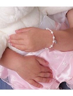 Girls Sterling Silver Princess Tiara Bracelet with Cultured Pearls and Pink High End Crystals