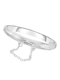 Ritastephens Sterling Silver Safety Chain Girls Bangle Bracelet (Shiny or Etched) (5.5, 6 inches)