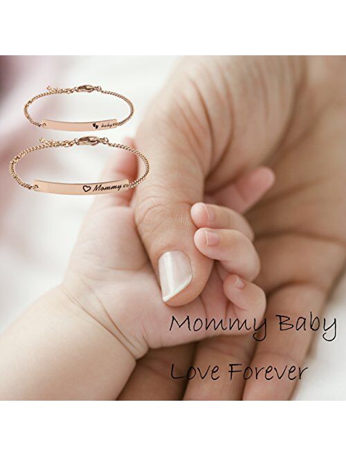 WUSUANED Baby&Mommy Bracelet Baby Baptism Bracelet Mom Daughter Bar Bracelet Set Gift for New Mom&Baby