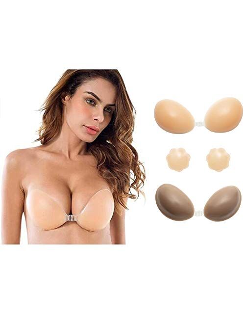 SLTY Self Adhesive Bra Strapless Backless Silicone Bra Reusable Invisible Push up Bra for Women with Nipple Covers
