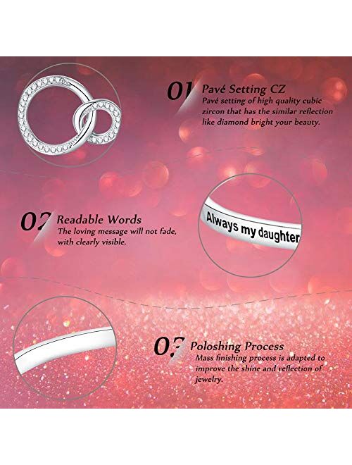 Ado Glo Mother’s Day Bracelet Gifts, Always My Daughter/Mom/Sister Forever My Friend Circles Bangle, White Gold Plated Fashion Jewelry, Birthday Anniversary for Women and
