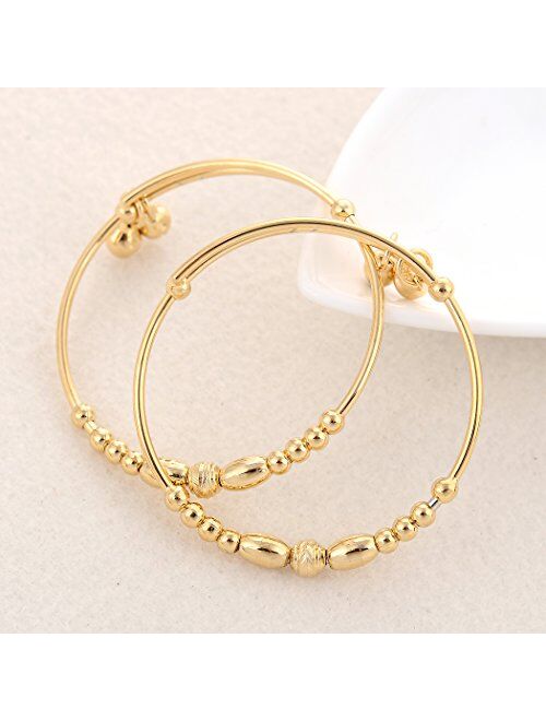 24k Gold Filled Adjustable Children's Bracelet Kids Bangle with 2 Bells Pendant(2pcs/lot)