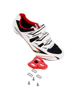 Venzo Bicycle Men's Road Cycling Riding Shoes - 3 Straps- Compatible with Peloton Shimano SPD & Look ARC Delta - Perfect for Road Racing Bikes White