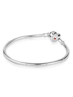 GNOCE Charm Bracelet Sterling Silver Snake Chain Love Your Smile Basic Charm Bracelet DIY Bangle with Heart Shaped Clasp