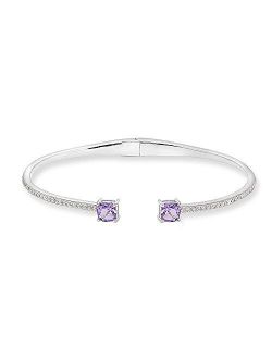 Sterling Silver Genuine and Created Gemstone & Synthetic White Sapphire Cushion-Cut Dainty Cuff Bangle Bracelet