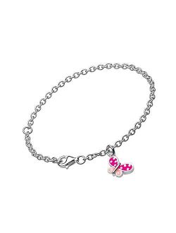 Sterling Silver Pink/Purple Enamel Butterfly Charm Bracelet For Girls (5 1/4, 6 1/4 in)