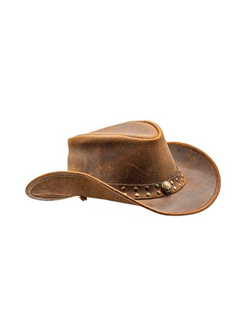 HADZAM Shapeable Outback Western Style Leather Cowboy hat for Men and Women Old Style