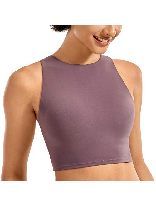 CRZ YOGA Women's High Neck Longline Sports Bra Racerback Crop Top Yoga Tank Top with Built in Bra