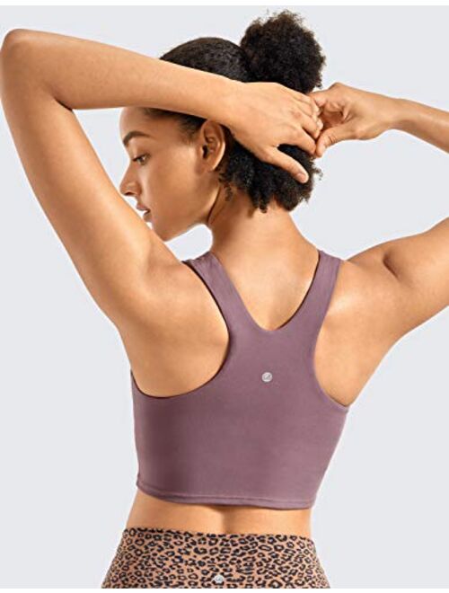 CRZ YOGA Women's High Neck Longline Sports Bra Racerback Crop Top Yoga Tank Top with Built in Bra