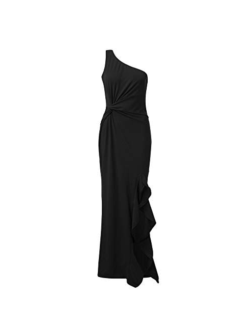 Womens One Shoulder Mini Dress Ruched Ruffle Formal Evening DressSlim Maxi Dresses