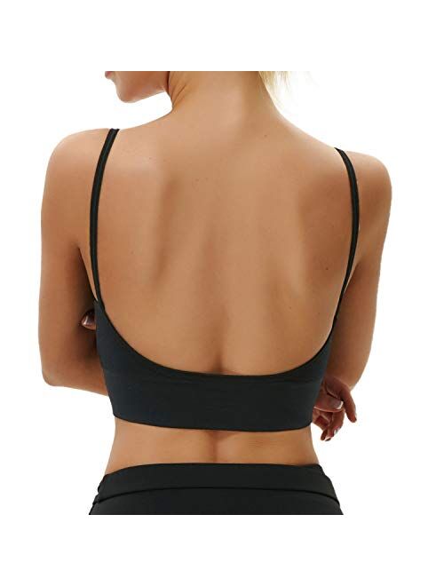 JUST BEHAVIOR Low Back Bra Comfort V Neck Cami Crop Low Back Workout Tops for Women