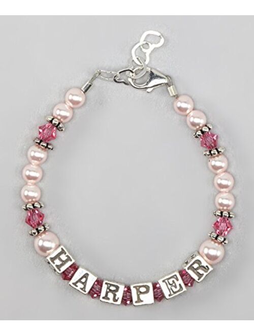 Personalized Name with Swarovski Crystal Handmade Keepsake Child Girl Bracelet (B120_L)