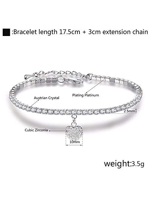 HJPAM Fashion Heart Pendant Charm Bracelet Girl Silver Crystal Zircon Claw Chain Bracelet Jewelry Gift