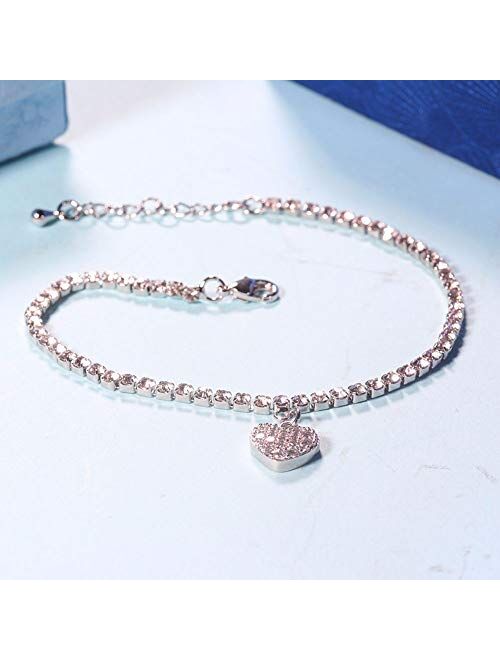 HJPAM Fashion Heart Pendant Charm Bracelet Girl Silver Crystal Zircon Claw Chain Bracelet Jewelry Gift