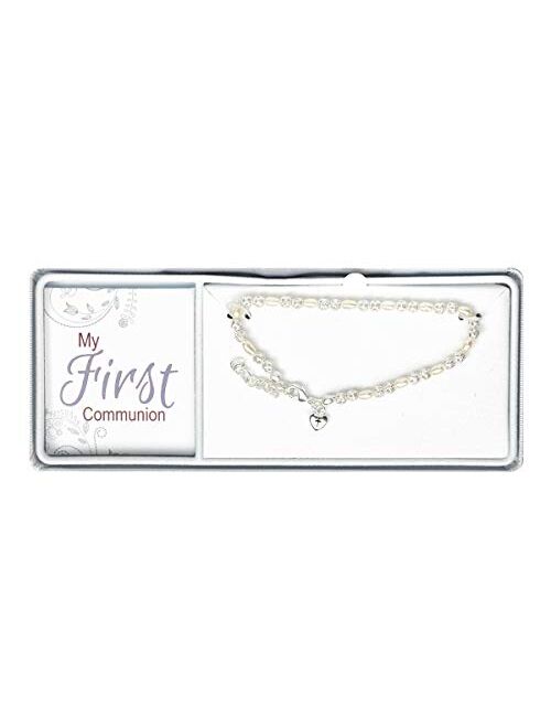 Dicksons First Holy Communion Pearl Beaded Girl's 7 Inch Silver-Plated Bracelet
