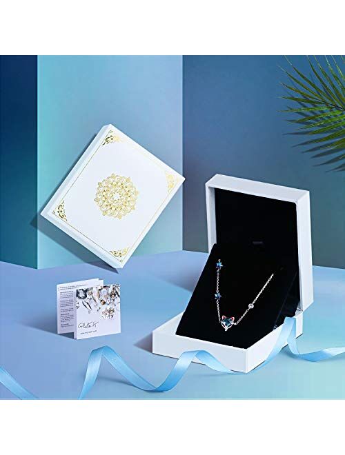 PLATO H Fox Bracelet Thin Fine Chain for Women Girls Blue Crystal Animal Jewelry with Gift Box