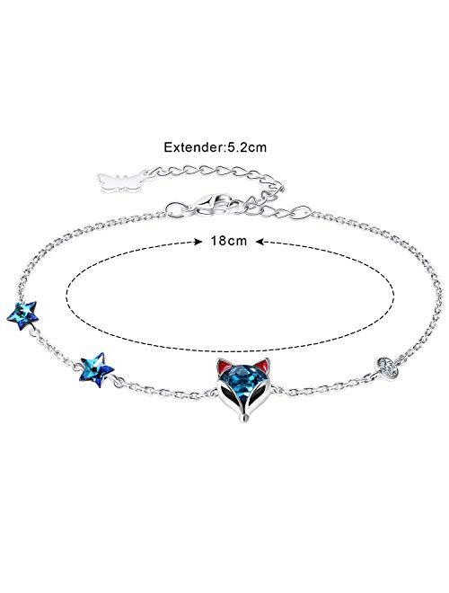 PLATO H Fox Bracelet Thin Fine Chain for Women Girls Blue Crystal Animal Jewelry with Gift Box