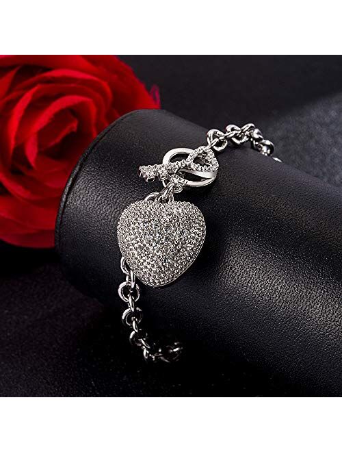Dankadi Women's 925 Sterling Silver Bracelet Fine Jewelry Shining Heart Bracelet Solid Silver Accessories Birthday Party Gift