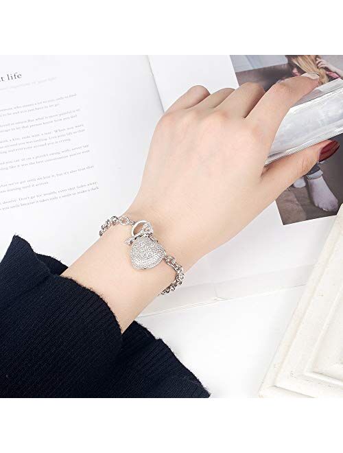 Dankadi Women's 925 Sterling Silver Bracelet Fine Jewelry Shining Heart Bracelet Solid Silver Accessories Birthday Party Gift