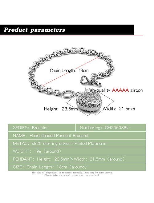 Dankadi Women's 925 Sterling Silver Bracelet Fine Jewelry Shining Heart Bracelet Solid Silver Accessories Birthday Party Gift