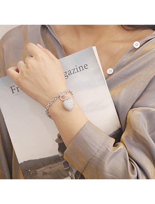 Dankadi Women's 925 Sterling Silver Bracelet Fine Jewelry Shining Heart Bracelet Solid Silver Accessories Birthday Party Gift