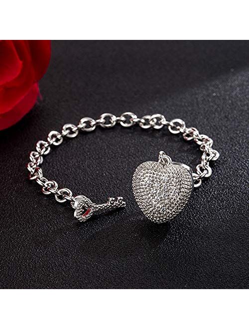 Dankadi Women's 925 Sterling Silver Bracelet Fine Jewelry Shining Heart Bracelet Solid Silver Accessories Birthday Party Gift