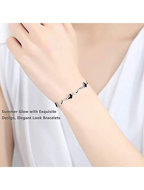Sterling Silver Bracelets for Women Girls Dolphin Heart Star Butterfly Clover Bracelets for Gift
