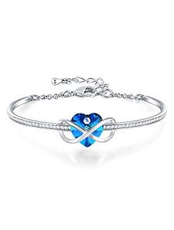 GEORGE · SMITH Infinity Love Heart Bangle Bracelet for Women Silver-Tone Adjustable Birthstone Bracelets with Austria Crystals, Women Girls Valentine's Day Gifts with Ele