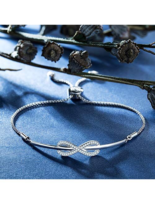 NINAMAID Women Girl Silver Infinity Endless Love Symbol Charm Bracelet Jewelry Gift with Sparking Crystal Bangle Bracelets for Friendship/Sister/Mother/Daughter 