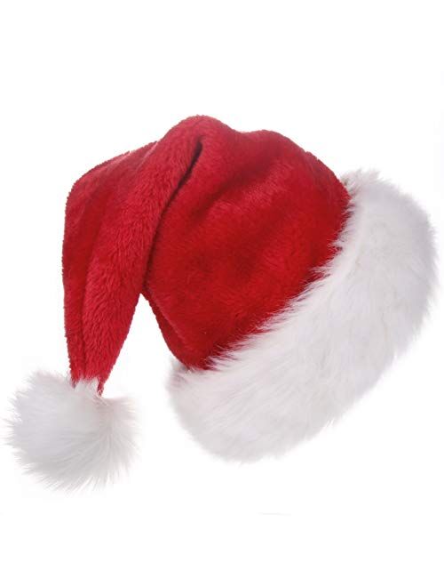BALORAY Santa Hat for Adults Big Santa Hat Comfort Double Liner Plush Red Velvet for Christmas Gift