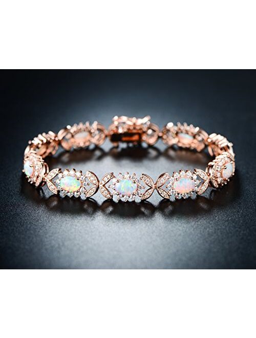 Barzel 18K White Gold or Rose Gold Plated Created Opal Tennis Bracelet