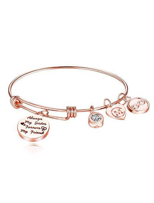 Sister Friend Expandable Charm Inspirational Bangle Bracelets Always My Sister Forever My Friend