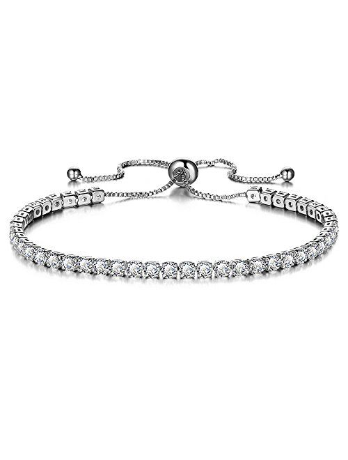 LJWVX Tennis Bracelets for Women Adjustable Bolo Style Sterling Silver with Sparkling Cubic Zirconia