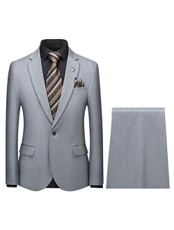 Mens 2 Piece Formal Suits Slim Fit 1 Button Dress Tux Suit Jacket Solid Outfit