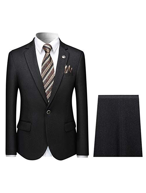 Cloudstyle Mens 2 Piece Formal Suits Slim Fit 1 Button Dress Tux Suit Jacket Solid Outfit