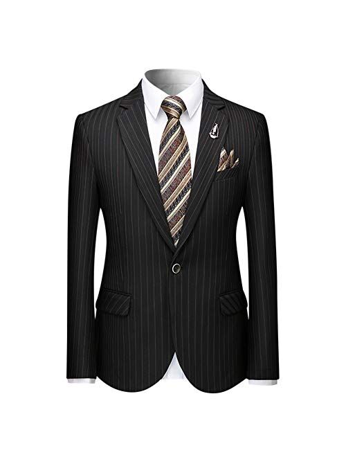 Cloudstyle Mens 2 Piece Stripe Suits Slim Fit 1 Button Wedding Dress Suit Formal Outfit