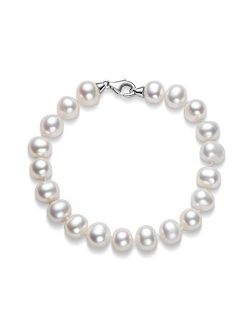 Pearl Bracelets Freshwater Cultured 8-9mm White Pearl Bracelet for Women Sterling Silver Clasp Pearl Jewelry Gift for Girls Daughter Bridesmaid 7.1 Inches