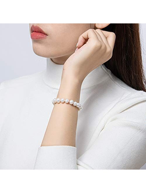 Pearl Bracelets Freshwater Cultured 8-9mm White Pearl Bracelet for Women Sterling Silver Clasp Pearl Jewelry Gift for Girls Daughter Bridesmaid 7.1 Inches