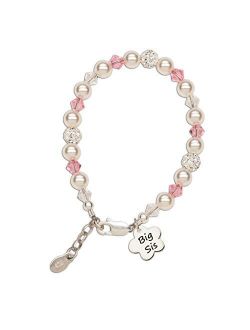 Children's Sterling Silver 'Big Sis' or 'Lil Sis' Bracelet with High End Simulated Pearls and Crystals for Matching Sister Gifts