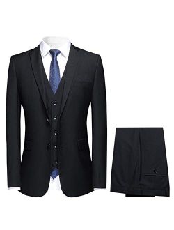 Mens 3 Piece Solid Suit Set Classic Fit Formal 2 Button Tux Dress Suits
