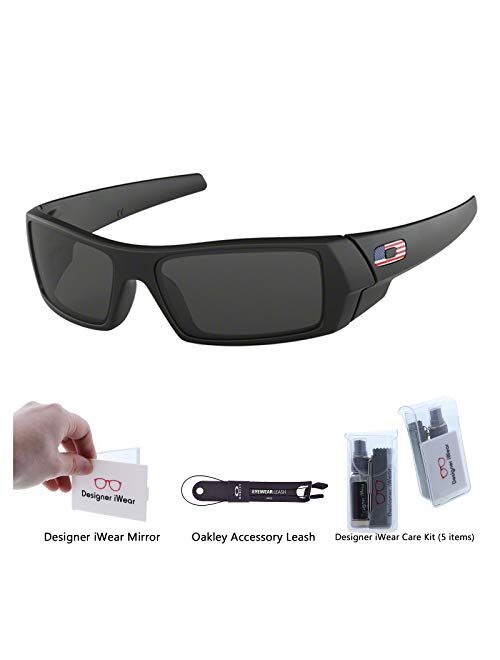 Oakley Gascan OO9014 Sunglasses for Men+BUNDLE with Oakley Leash Kit + Designer iWear Mirror(Matte Black/Grey/USA Icon, 61)