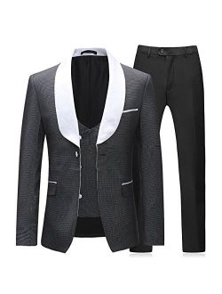 Mens 3 Piece Tuxedos Slim Fit Dress Suits Shawl Collar Formal Outfit