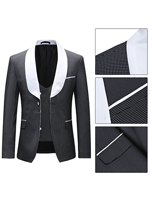 Cloudstyle Mens 3 Piece Tuxedos Slim Fit Dress Suits Shawl Collar Formal Outfit