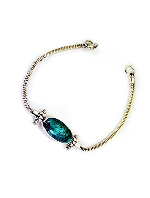 55Carat Natural Oval Cut Cabochon Turquoise Bracelet Bold Look 925 Sterling Silver for Gift Length 6.5-8 Inches