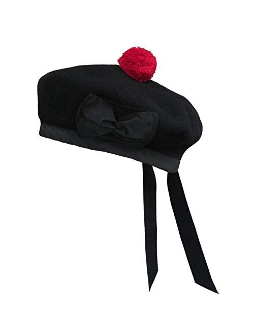 BALMORAL SCOTTISH BLACK 100% WOOL HAT CAP/Highland Balmoral Hat