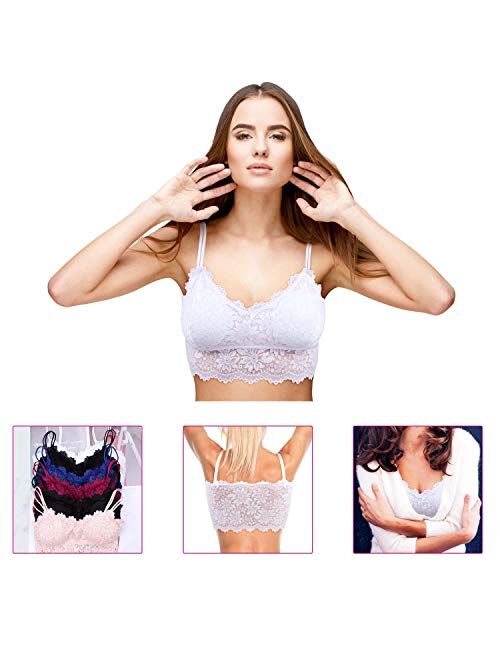 PAXCOO 6 Pcs Lace Bralette for Women, Lace Bralette Padded Lace Bandeau Bra with Straps for Women Girls